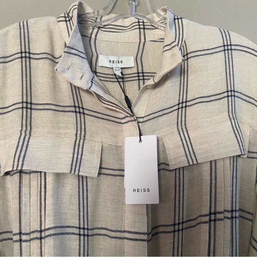 New! Reiss Sasha long sleeve plaid check dress grey white 2839 - Picture 5 of 14